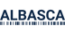 „Albasca Logo mit Schriftzug und Barcode-Design – Anbieter für Barcodescanner und Barcodesysteme in dunkelblau“