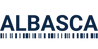 „Albasca Logo mit Schriftzug und Barcode-Design – Anbieter für Barcodescanner und Barcodesysteme in dunkelblau“