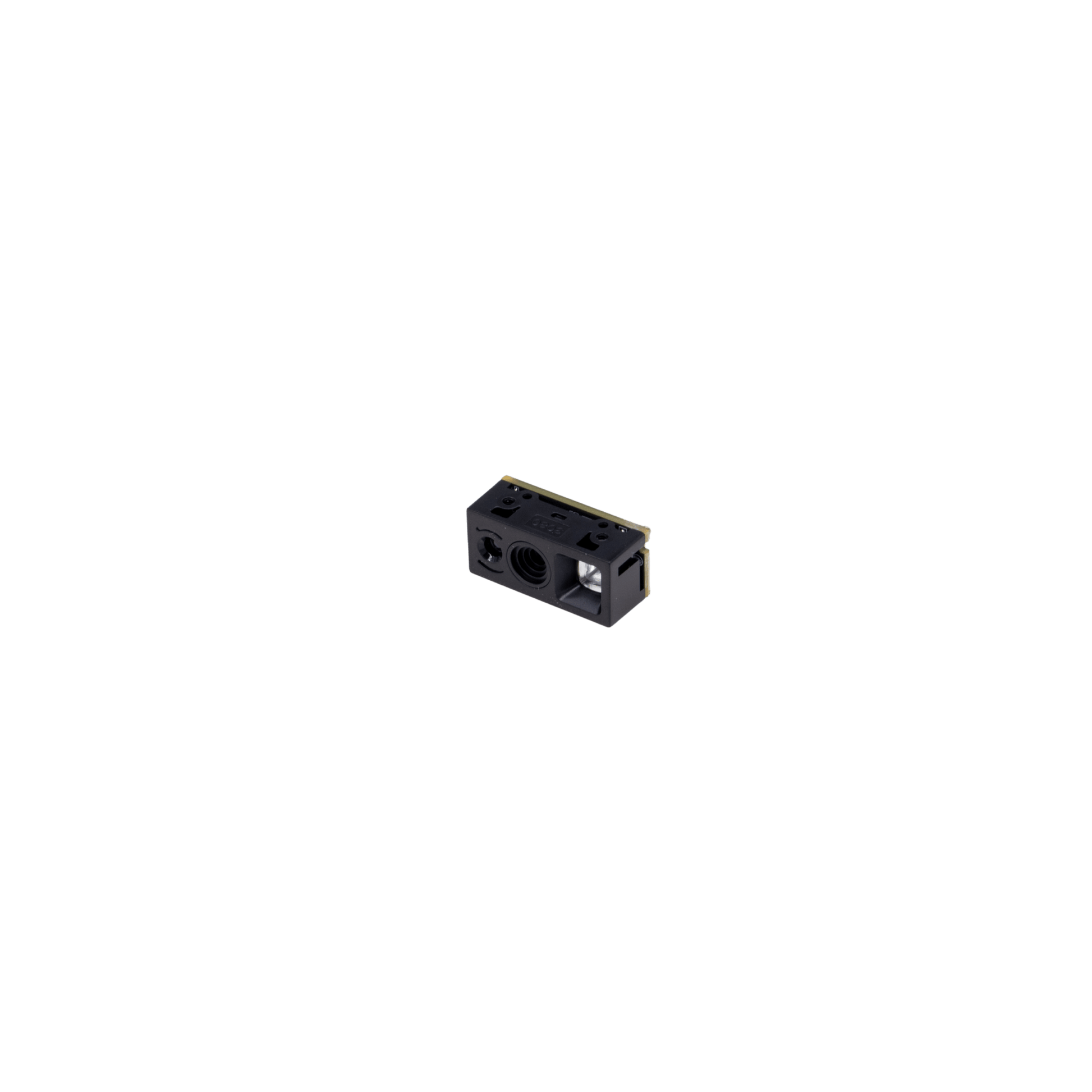 Albasca LM6 – kompaktes 2D-Scanmodul in Schrägansicht mit freiliegender Optik für OEM-Anwendungen