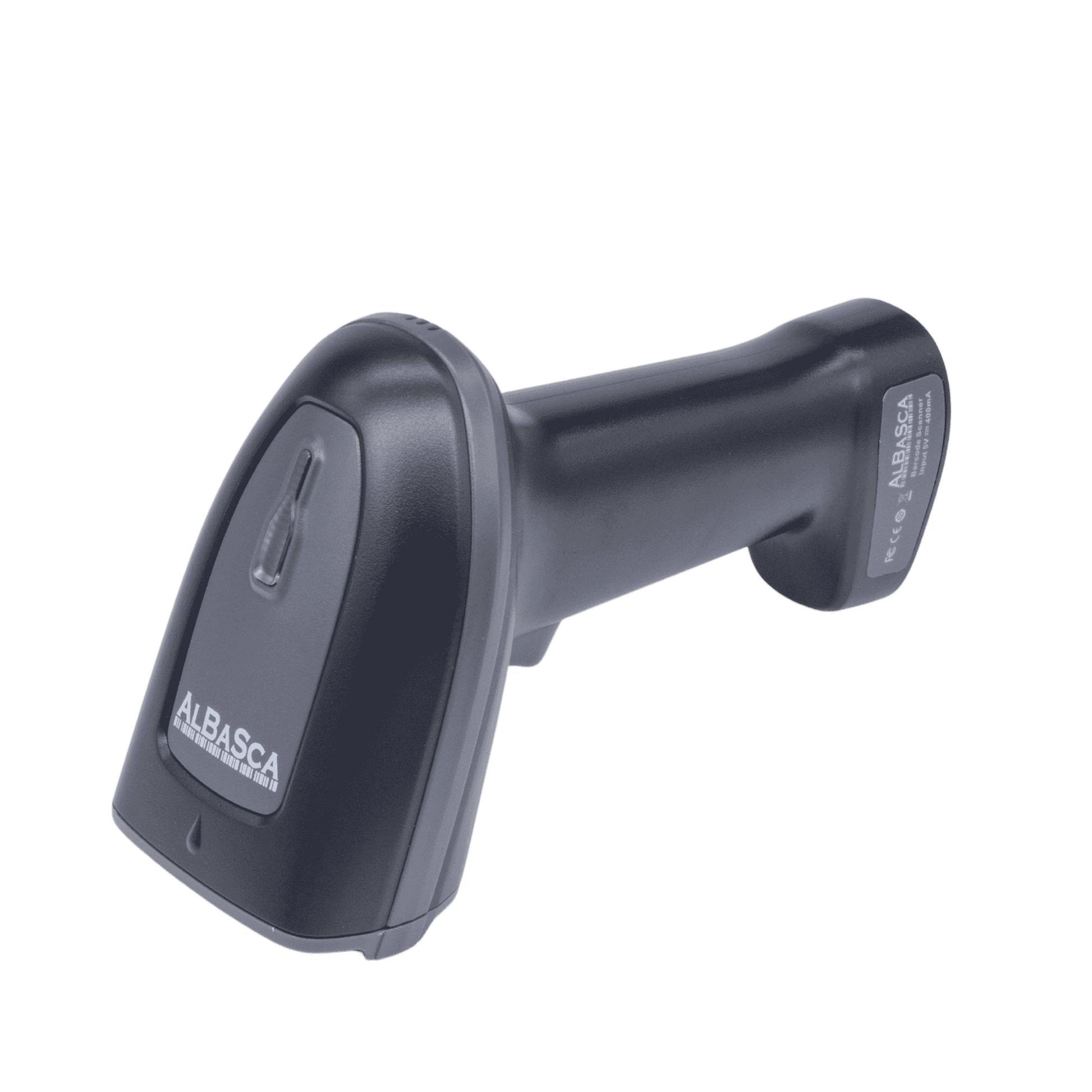 Albasca MK-6520BT Bluetooth-Barcodescanner – liegend in Schrägansicht, ideal für kabellosen Einsatz im Lager und Handel
