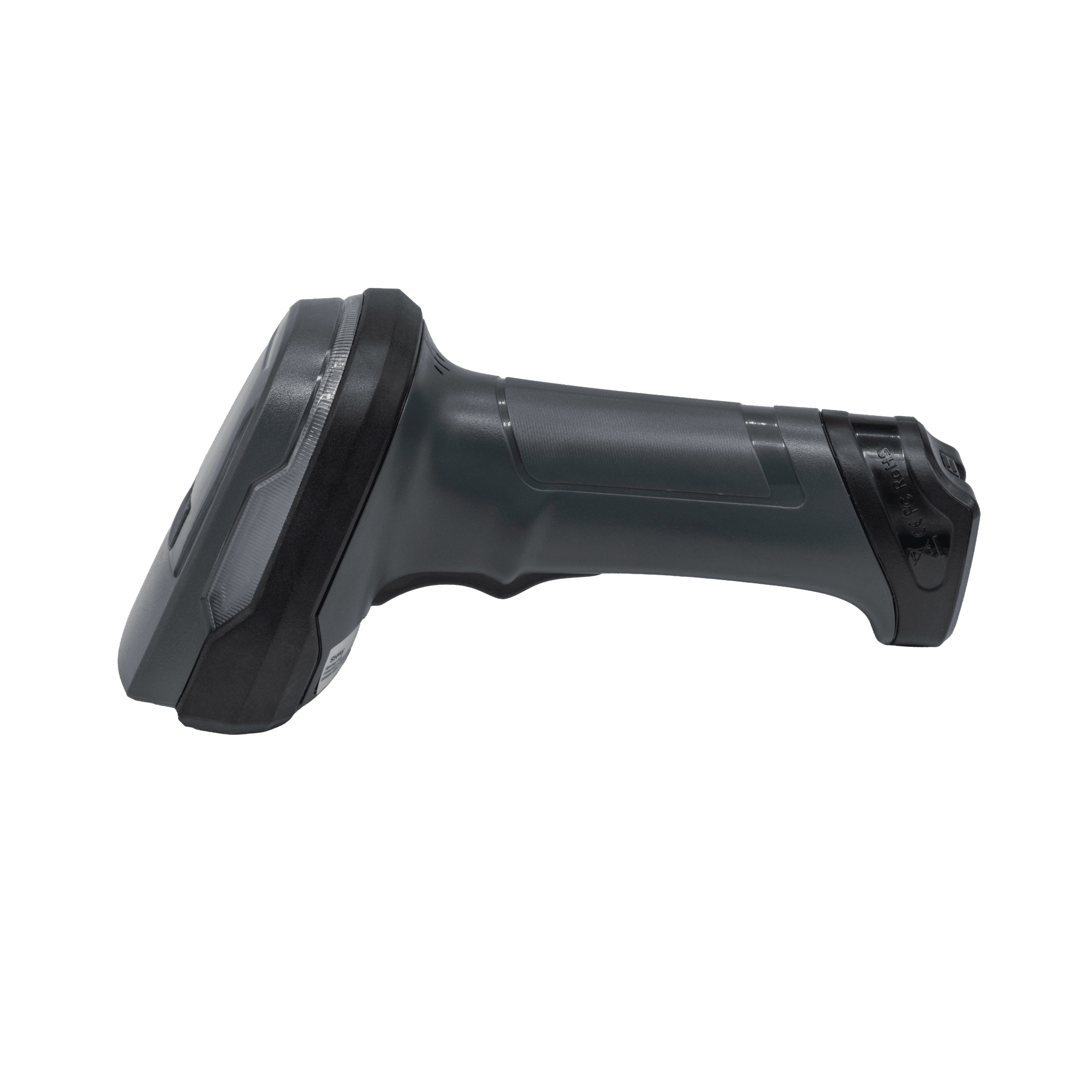 Albasca Ray Funk-Barcodescanner – kabellose Ausführung in ergonomischer Form, liegend von schräg oben.