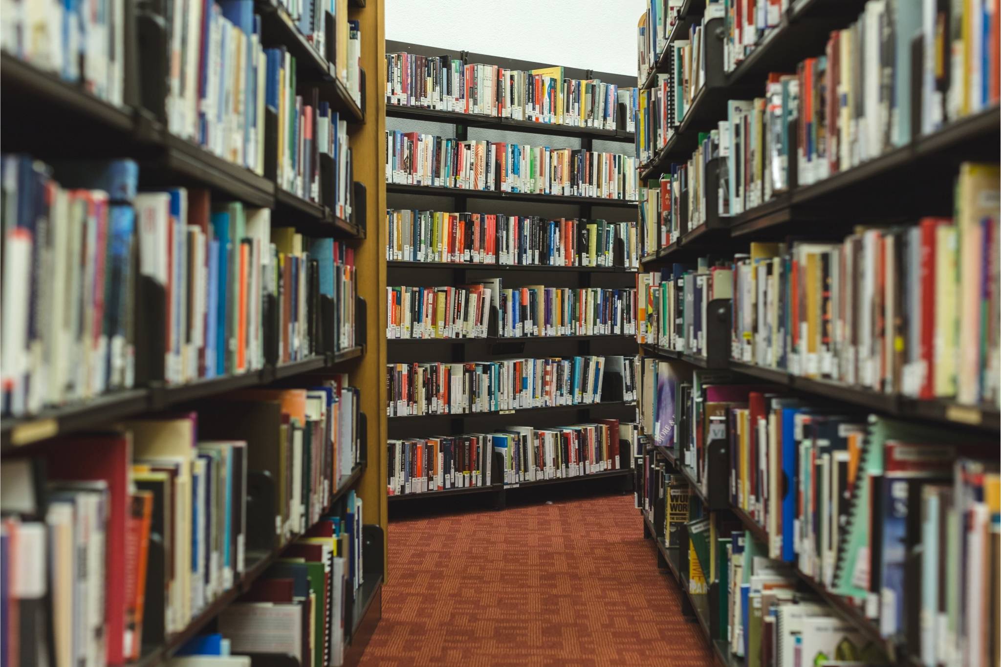 Blick in eine Bibliothek mit vollgepackten Bücherregalen – Symbolbild für Informationsvielfalt und Datenbestände
